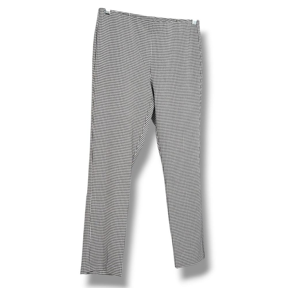 ADRIANNA PAPELL Black White Houndstooth Print Pants 8 Stretch Office Casual